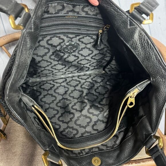 Oryany black supple leather braided drawstring tassel sides slouchy hobo bag - Picture 6 of 13